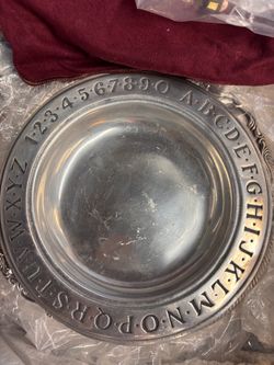 Wilton Armetale Alphabet and Numbers Plate/Bowl (approximately 9 inches across) Pewter Alphabet and Numbers Decorative Plate