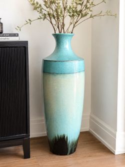 Oversized Blue Green Glazed Floor Vase