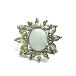 Sterling Jade And Peridot Halo Ring Sz 6.25