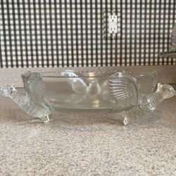 Vintage Bird Glass Footed Dish