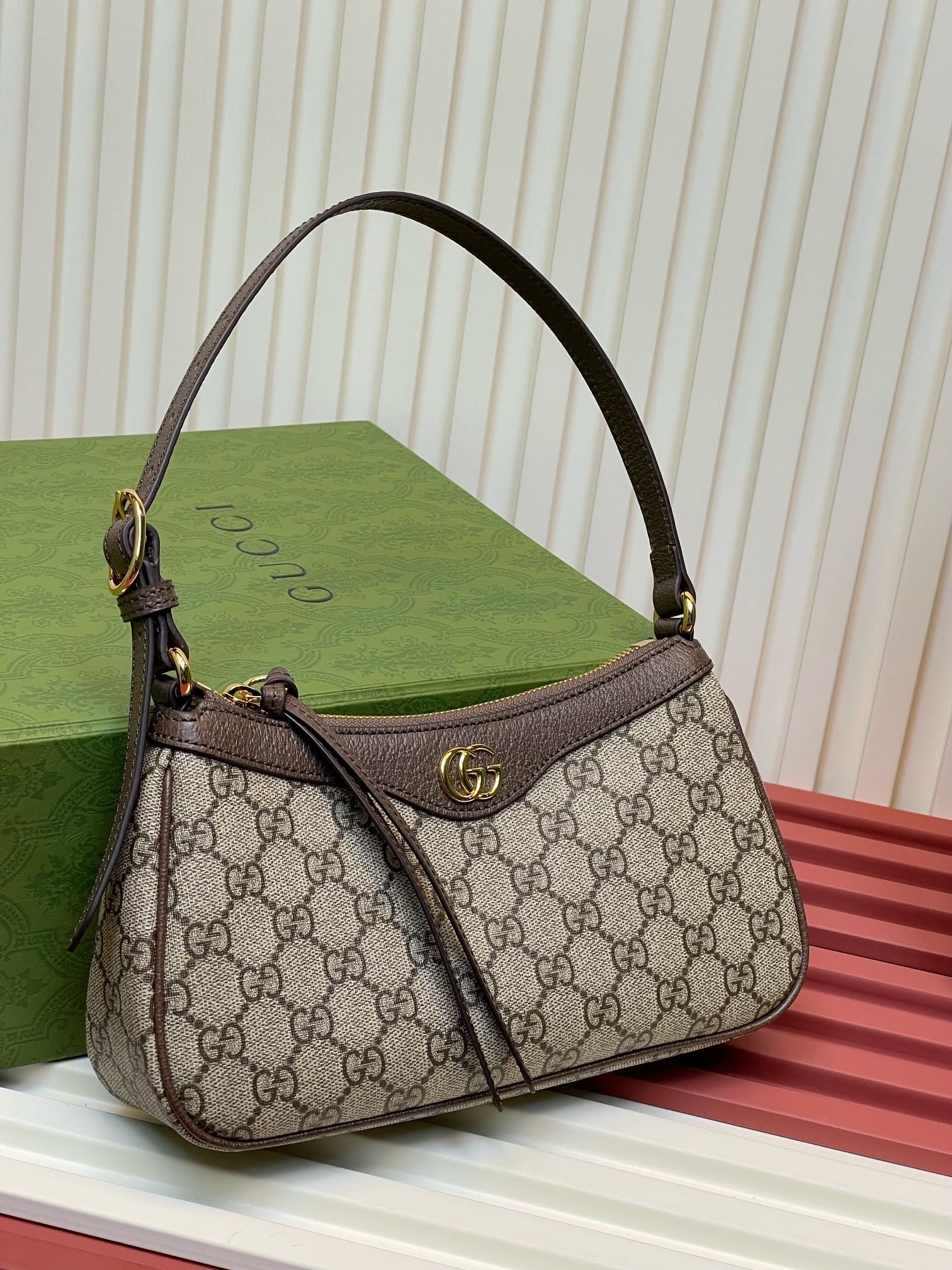 Authentic GUCCI Ophidia Small Shoulder Bag Purse Beige Dark Brown GG Supreme