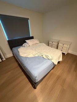 Bed frame with mattress with night stands