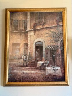 Framed Ruane Manning Art Print – Italian Street Cafe / Piazza Navona