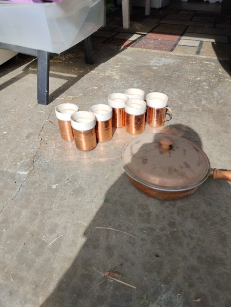 Copper Mugs And Pan