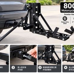 800LBS Motorcycle Trailer Hitch Scooter Hauler Mount Rack 2" Motorcycle Tow Carrier Receiver Heavy Duty Steel
