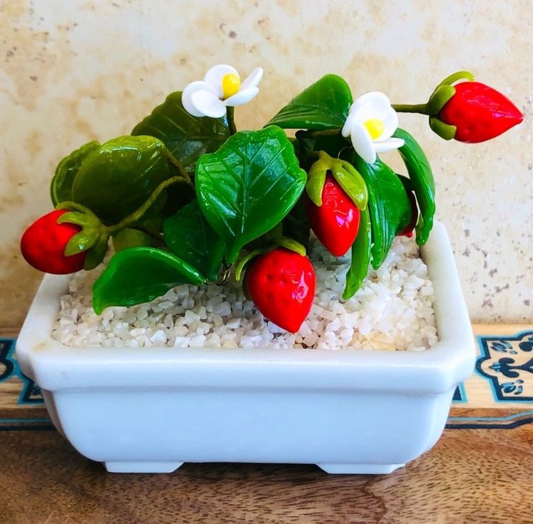 Gump’s Vintage Midcentury Porcelain Strawberry Patch Bonsai Pot