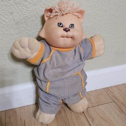1983 Cabbage Patch Kid Koosas Lion Cat Vintage Plush Doll Tracksuit Set Grey Orange Toys Kids Collection Collectible 14"