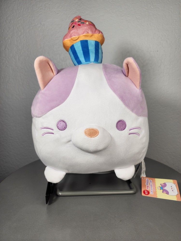 17" Mogu Lavender Cat With Cupcake Plush