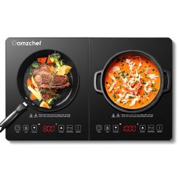Silver Black Glass Double Induction 2 Burner 1800W Electric Cooktop
