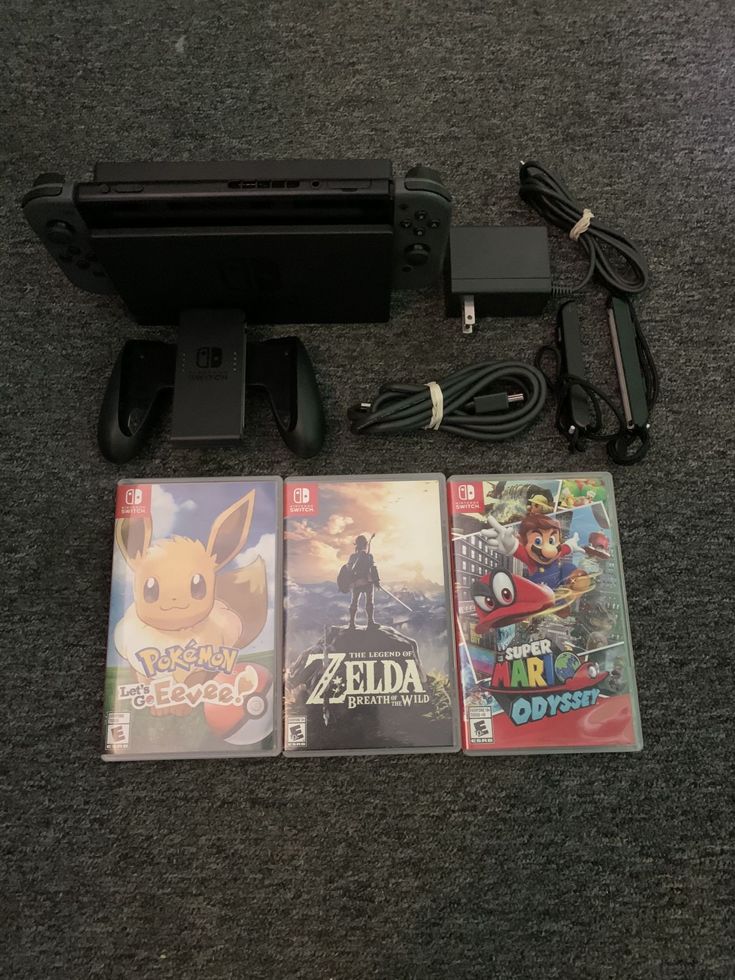 Nintendo Switch With 3 Games and Cords