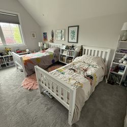 Beautiful White Solid Wood Twin / Kids Bed FRAMES ONLY: Like New! — $150 for 1 Or $200 For Both