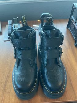 Dr. Martens Devon Heart Buckle Black Leather Boots Size US 7 Women
