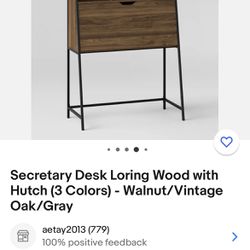 Secretary Desk Loring Wood with Hutch - Walnut/Vintage