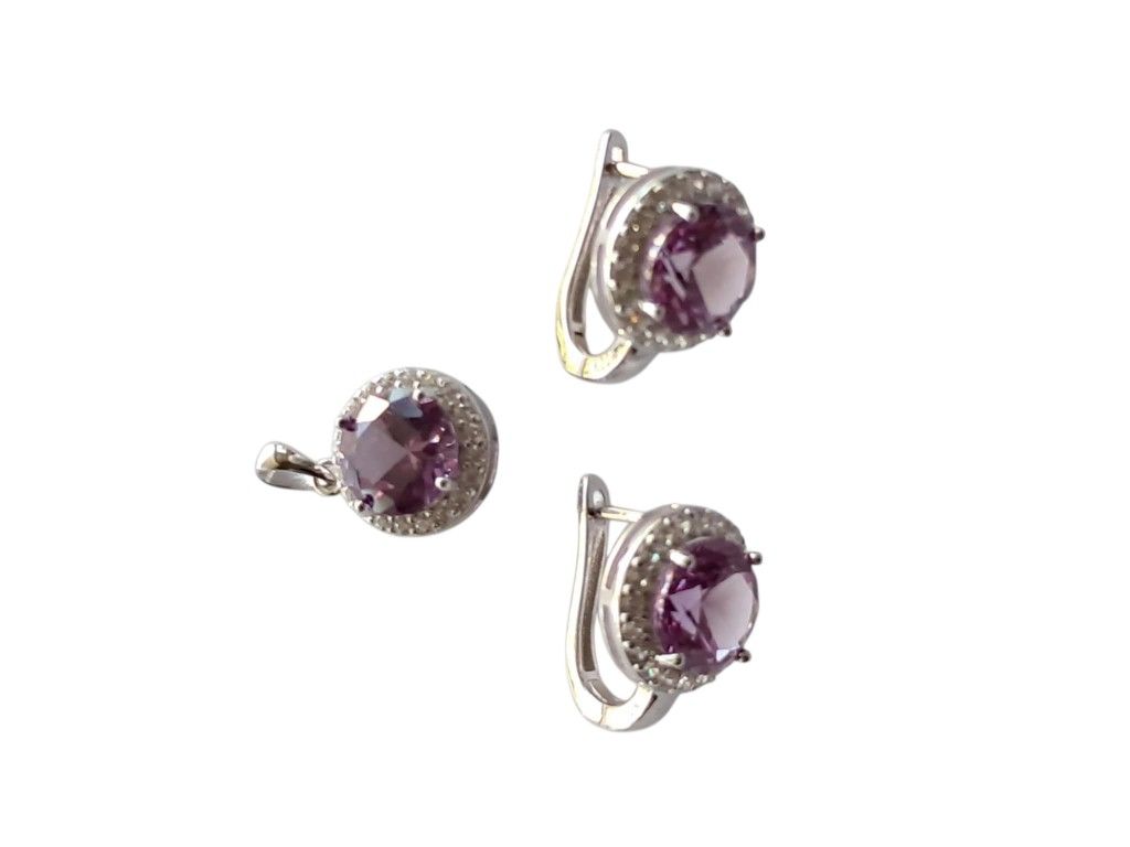 925 Sterling Silver Created Alexandrite Sapphire Jewelry Set Incl Pendant And Earrings
