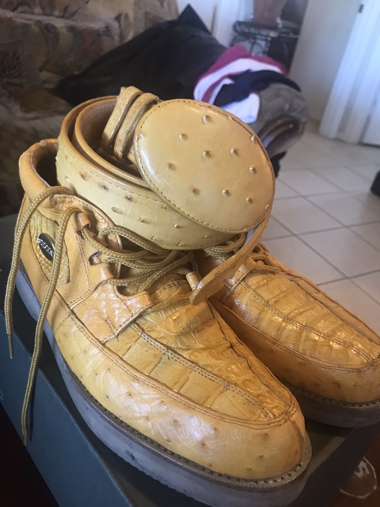Zapato Piel Avestruz Original Poco Uso Número 7 Mex Recoger En Persona Trae Cinturón