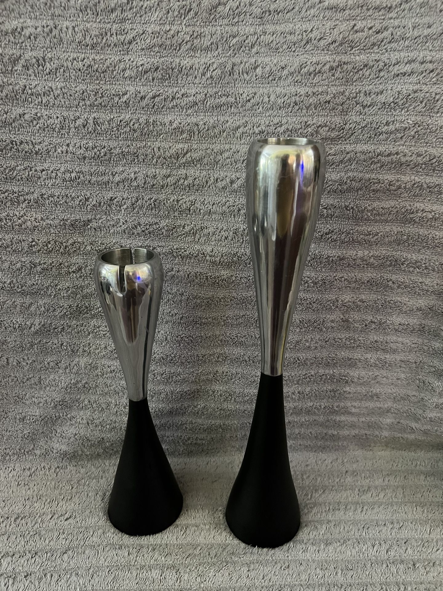 Set Of 2 Chrome Black Taper Candle Holder