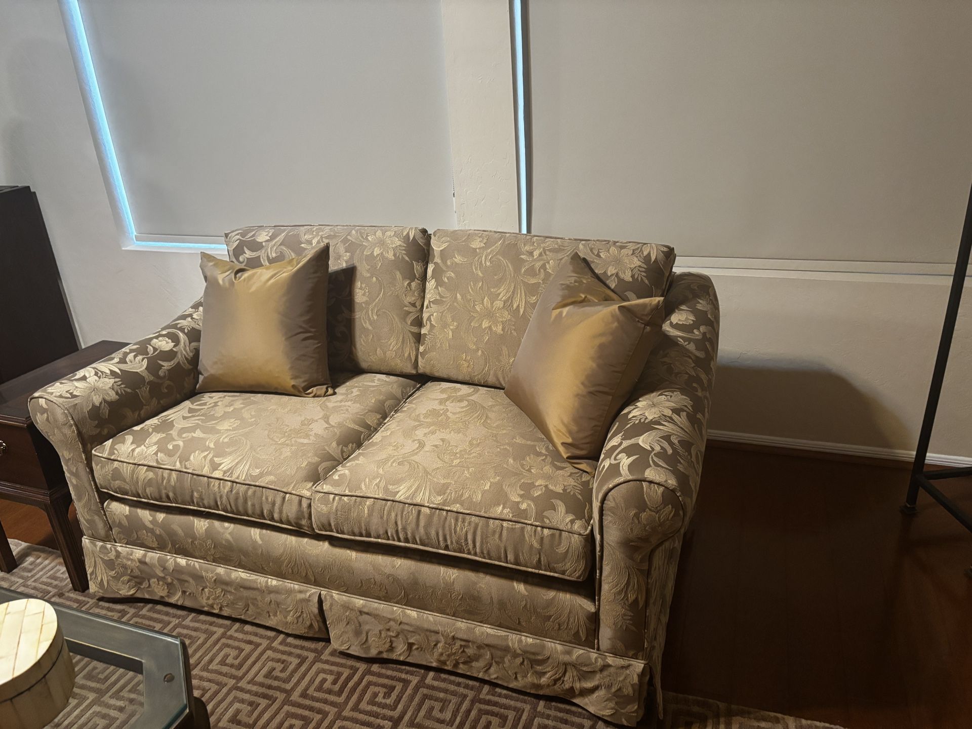 Floral Loveseat with Gold Pillows for sale