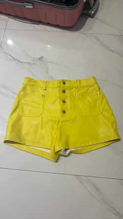 yellow leather shorts size L