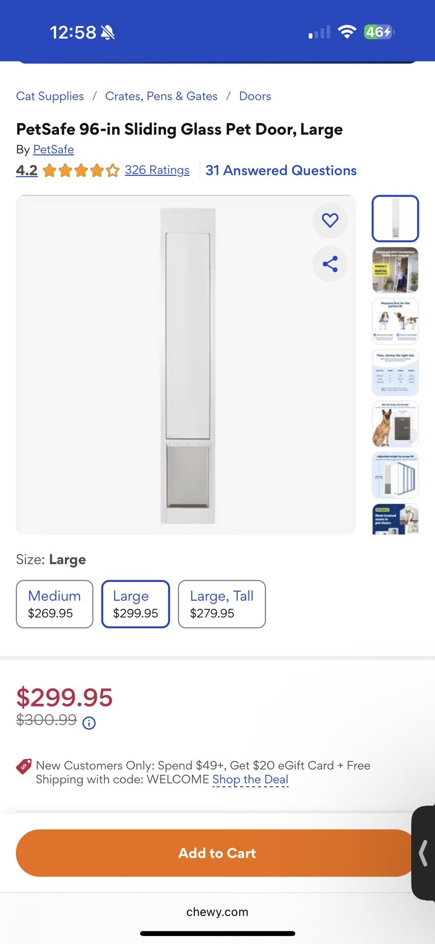 PetSafe 96-in Sliding Glass Pet Door, Large - Brand New Unopened