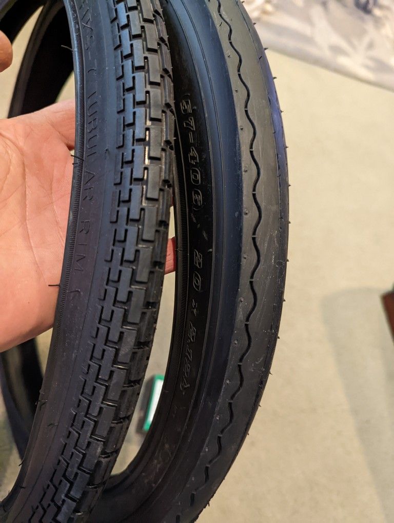 Two New 20 Schwinn Stingray Bicycle Tires, Front Brick Pattern