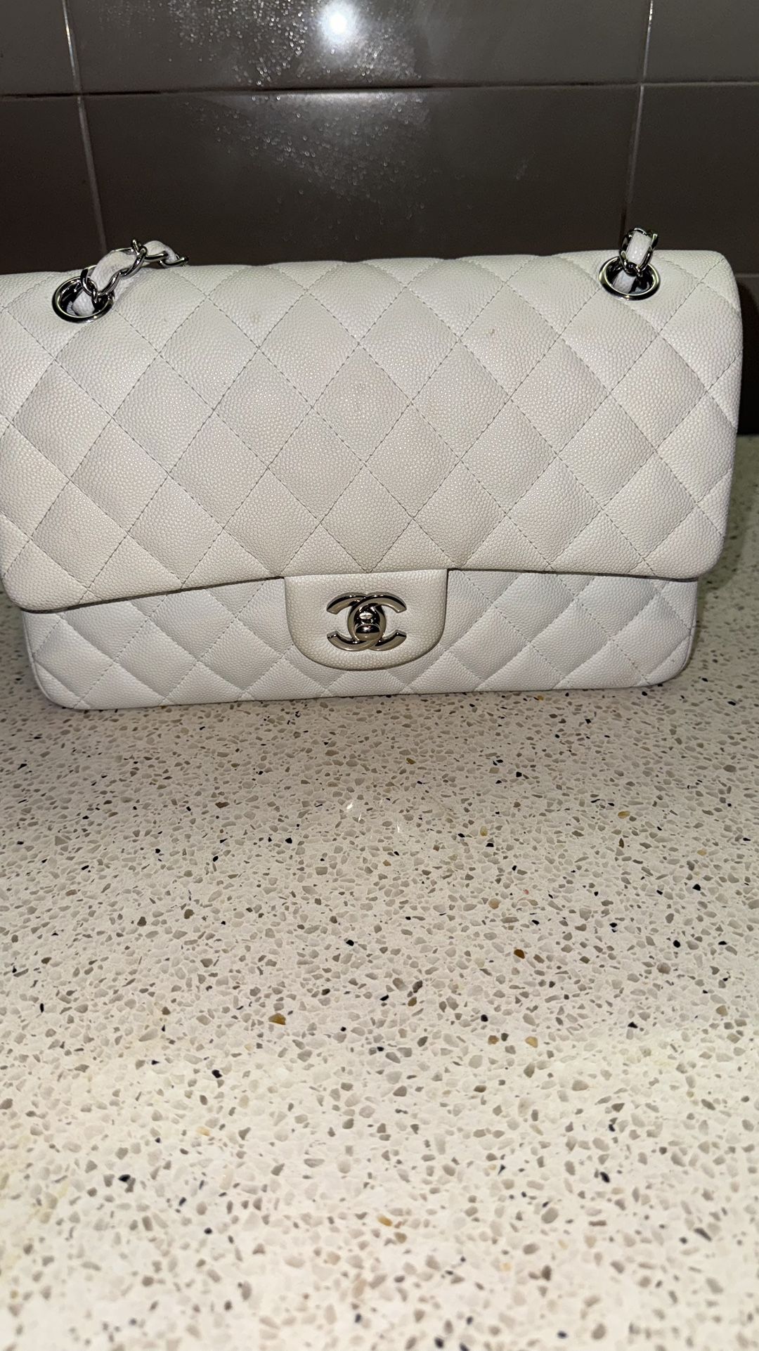 CHANEL Medium Classic Double Flap Caviar Silver Hardware (caviar leather, silver hardware)