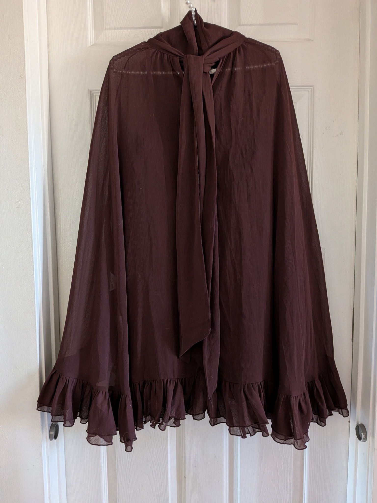 semi sheer chiffon ruffle dress with outer cape Kim sheer Sleeve Length Womens Semi Sheer Chiffon Ruffle