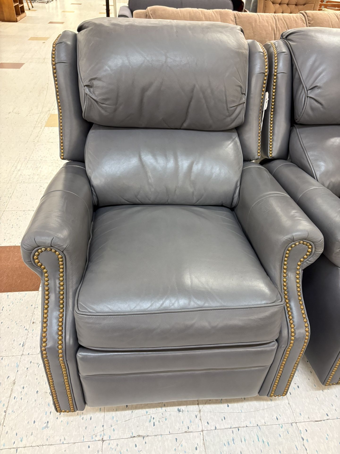 Gray Leather Nailhead Trim Recliner