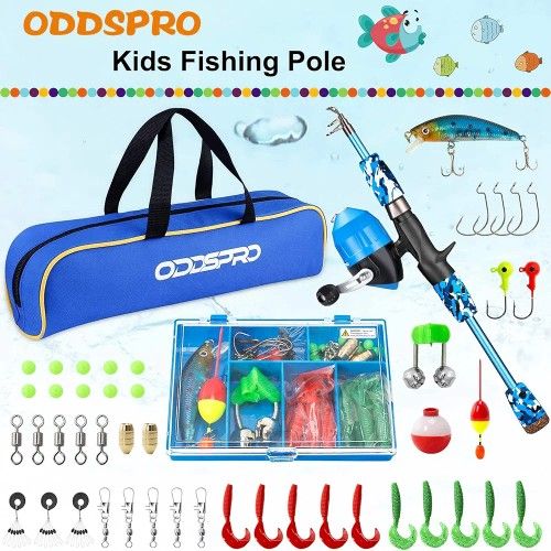 Kids Fishing Pole Pink, Portable Telescopic Fishing Rod and Reel Combo Kit - with Spincast Fishing Reel Tackle Box for Girls, Youth