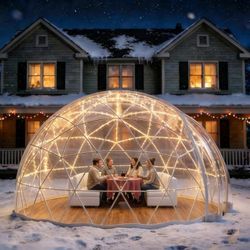 12FT Garden Dome Tent, Outdoor TPU Geodesic Dome Bubble Greenhouse, 2-8 Person Clear View Igloo Tent with 2 Ventilation Windows, for Camping, Parties 