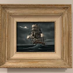 Renato Longanesi Italian 1931- Original Oil Painting “The clipper” Signed Sail Ship in Open Sea Wood Frame