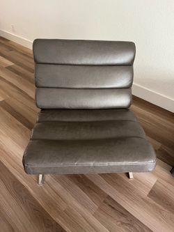 Pair of Modern Ribbed Faux Leather Accent Chairs - Chrome Base