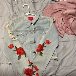 Guess Rose Ripped Jean Jacket 
