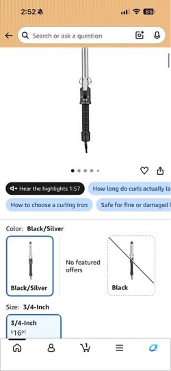 Curling Iron 3/4-Inch Black and Silver #366