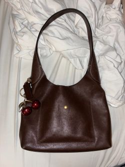 Coach Brown Leather Shoulder Bag w/  Coach Cherry Charm
