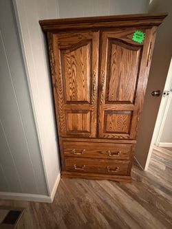 Oak Wood Armoire with Drawers