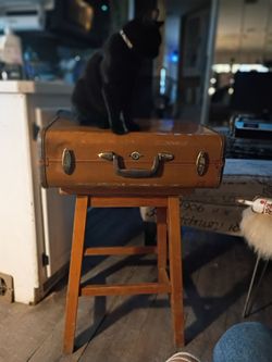 Vintage Brown Hard-Shell Suitcase End Table / Night Stand