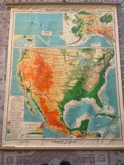 Vintage 1967 Denoyer-Geppert Classroom Pull-Down Map – USA & Mexico – 44" × 55"
