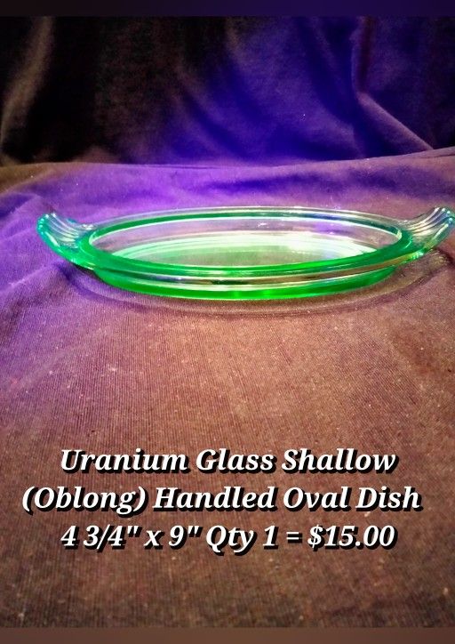 Uranium Glass Shallow (Oblong) Handled Dish