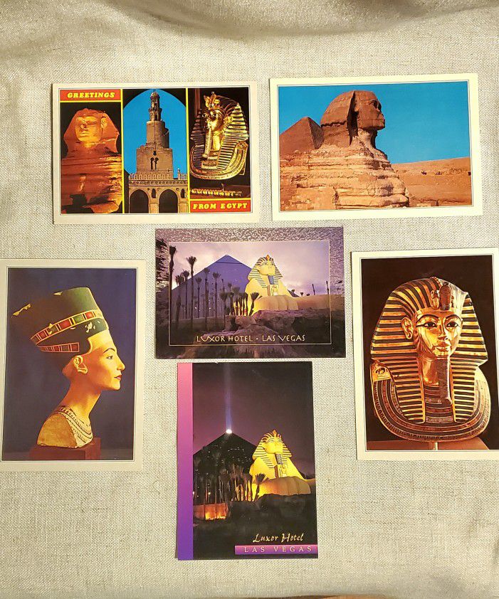 4 Vintage Egyptian Postcards & 2 Las Vegas 