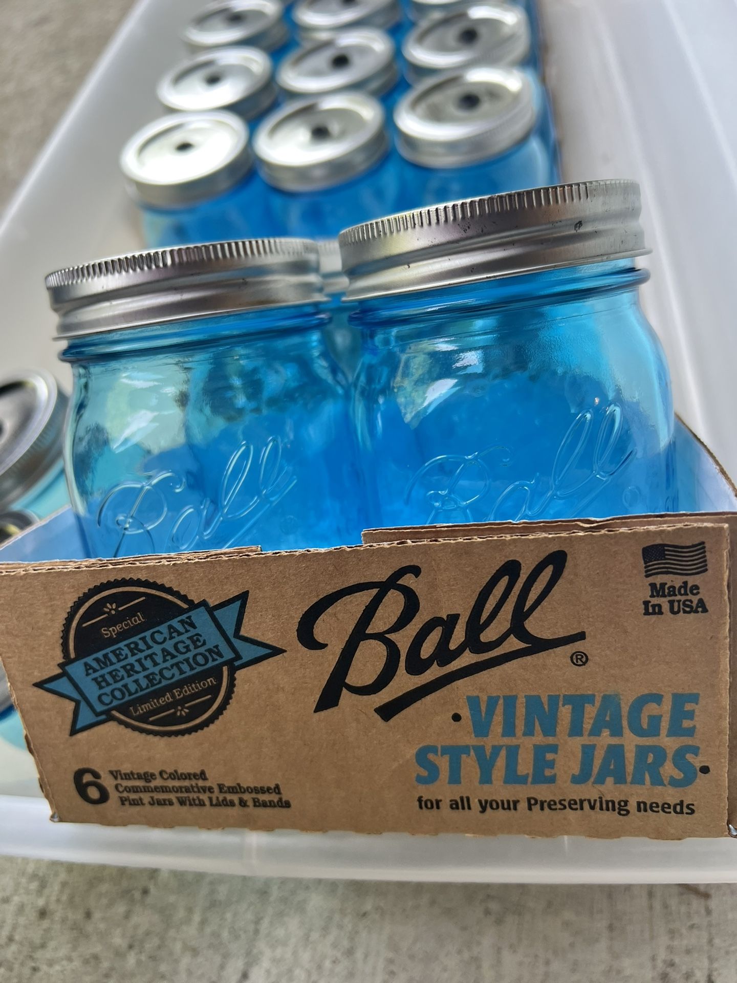 24 Vintage Blue Mason Jars With Straw Lid