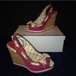 NWB Coach Twirling Cotton Peep Toe Cork wedge Sandals Women's Size 7.5