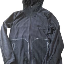 LULULEMON Mens  Water Repellent Fleece Jacket w Hood  Black XL Hiking Rain EUC
