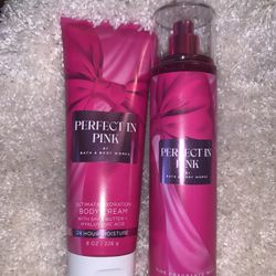 Bath & Body Works Perfect In Pink Body Mist Body Cream Lotion 2pc Set Full Size