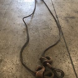 Heavy duty 1 inch thick 10 foot (2 leg) braided steel cable with hooks and rings