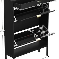 🥨Shoe Cabinet, Shoe Storage Organizer Cabinet with 2 Flip Half Moon Line Doors, Freestanding Shoe Rack with Adjustable Shelf for Entryway,Black