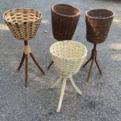 Vintage VIctorian Wicker Planter/Basket Stand/Rustic Shabby Chic Boho Woven Decor