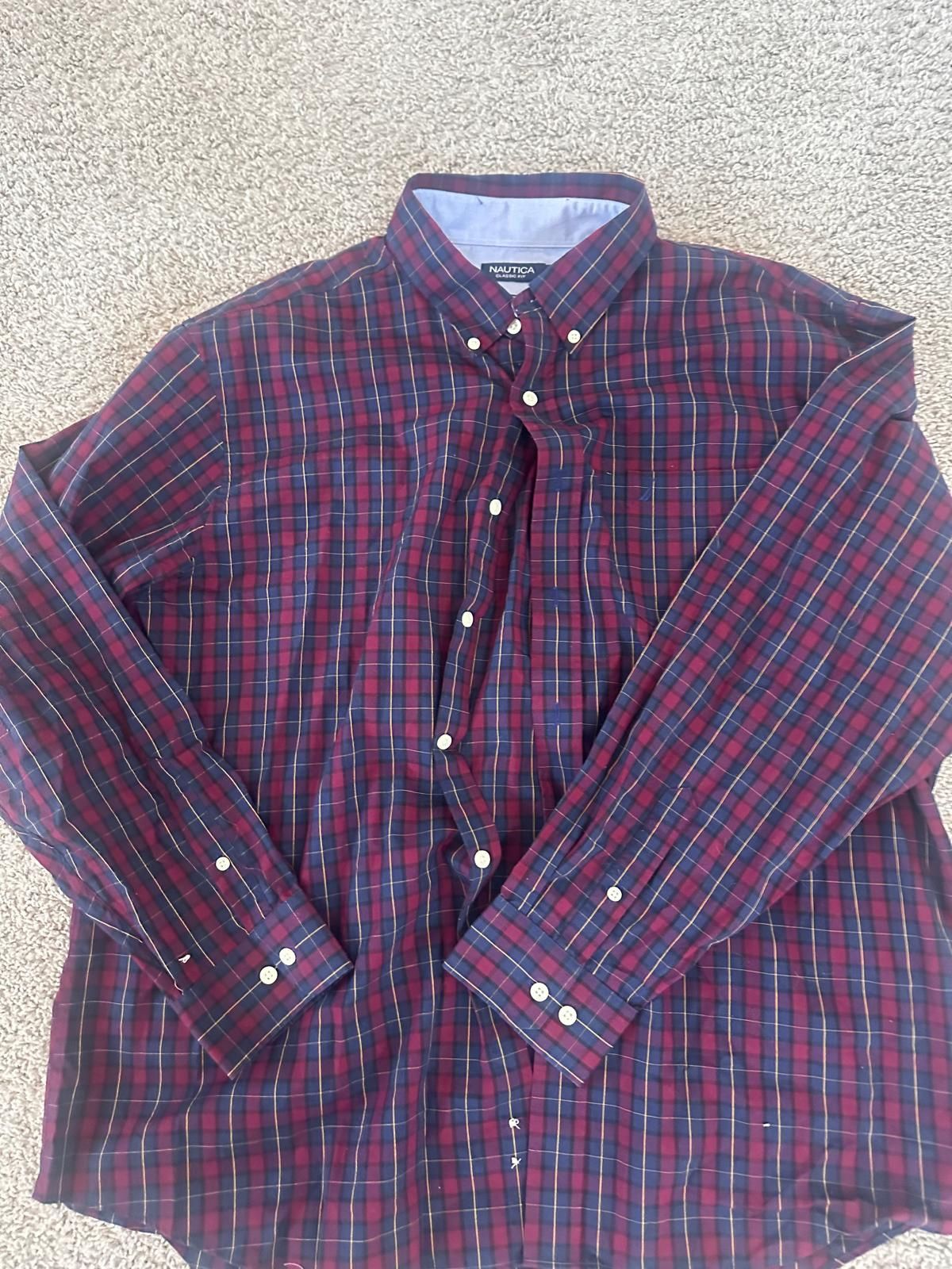 Chemise Vintage Nautica - Manches Longues, Couleur Bordeaux - Taille L - Occasion Très Bon état