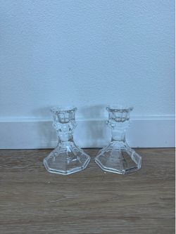 Glass Candlestick Holders (x2)
