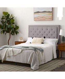 Rectangle Upholstered Headboard with Diamond Tufting, Queen, Gray, New in Box