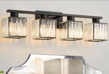 Deydin 28.9" 4-Light Vanity Light in Matte Black with Crystal Shades